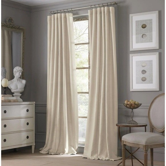 Valeron Estate Luxury Insulated 1 Rod Pocket Panel Cotton Linen Drape 54x95 SAND - Picture 1 of 4